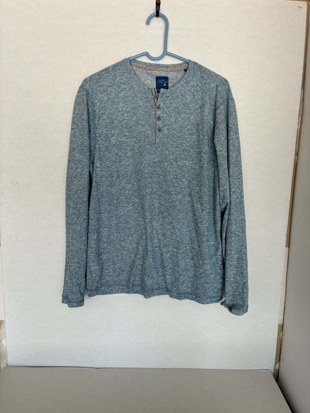Essex Crossing Super Soft Men's Long Sleeve Henley Shirt Blue Marled Size M
